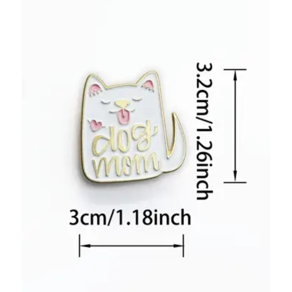 Dog Mom Enamel Pin White Gold Tone Cute Puppy Pet Lover Lapel Pin Accessory - Picture 3 of 5